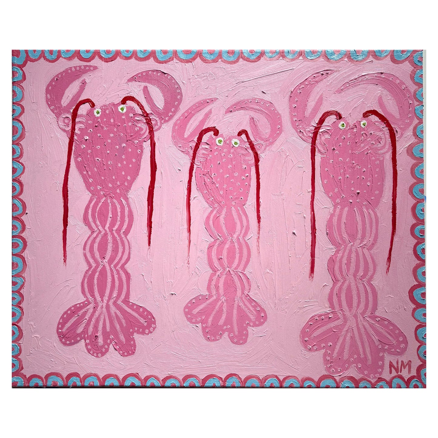 Three pink lobsters.