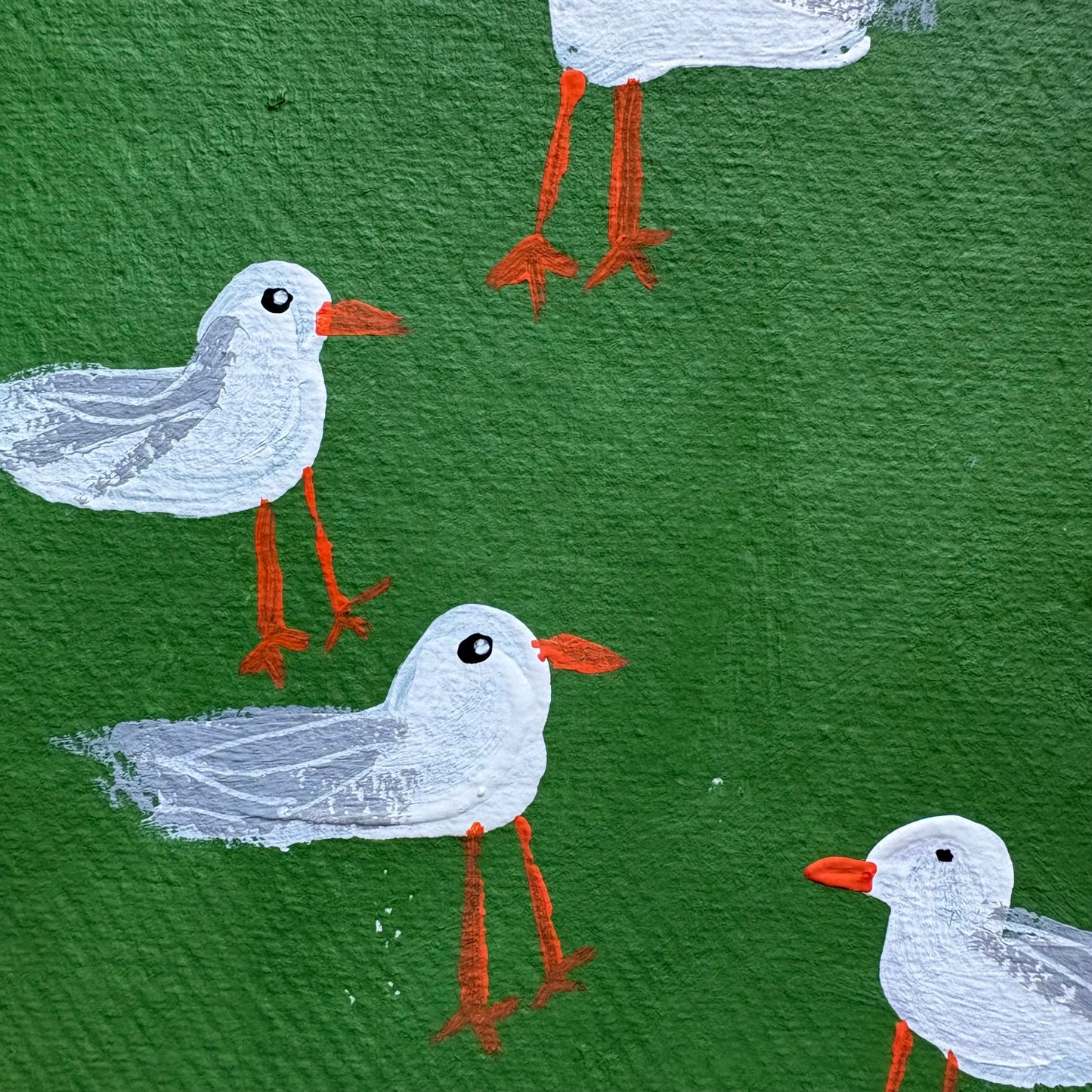 Seagulls on green.