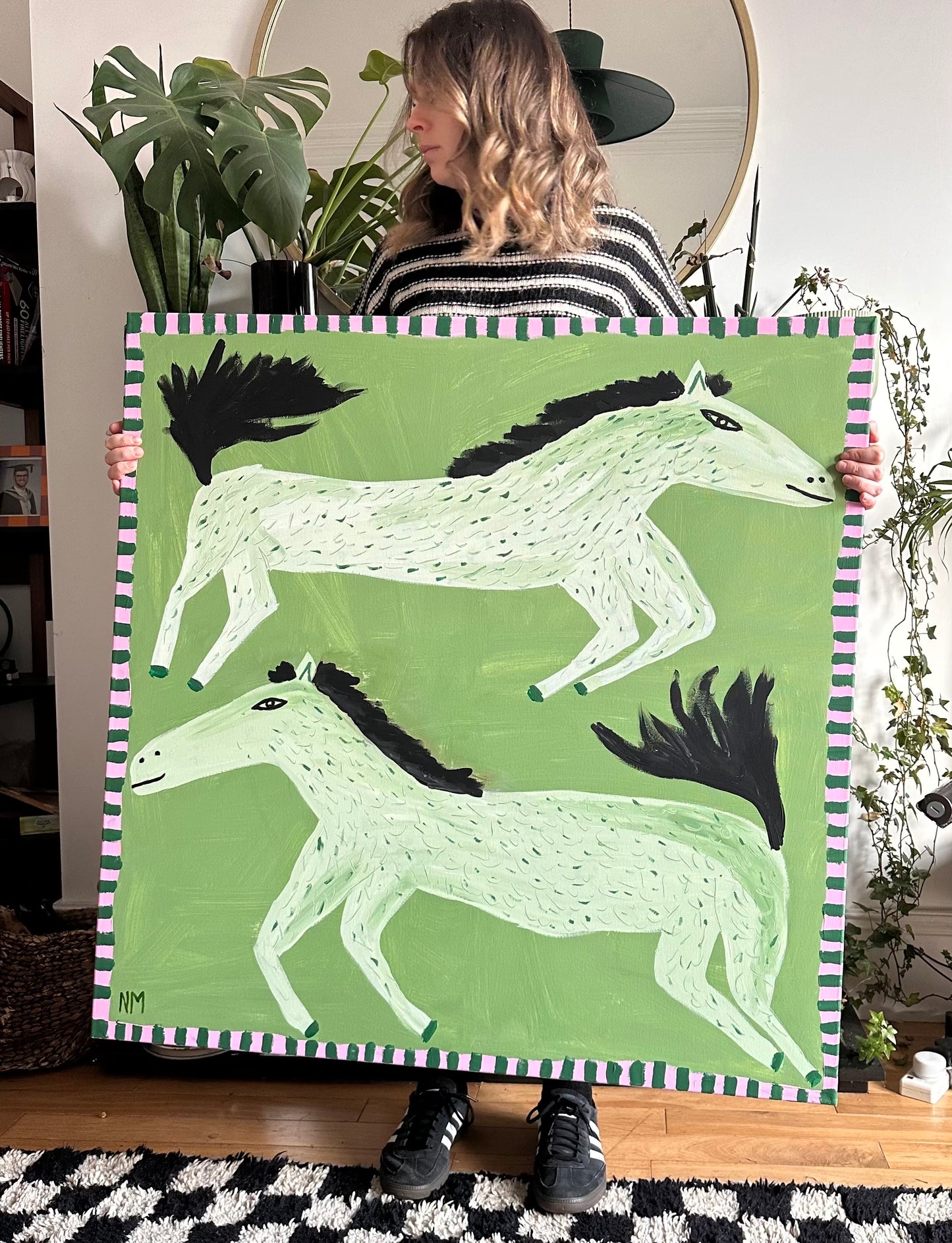 Two white horses.