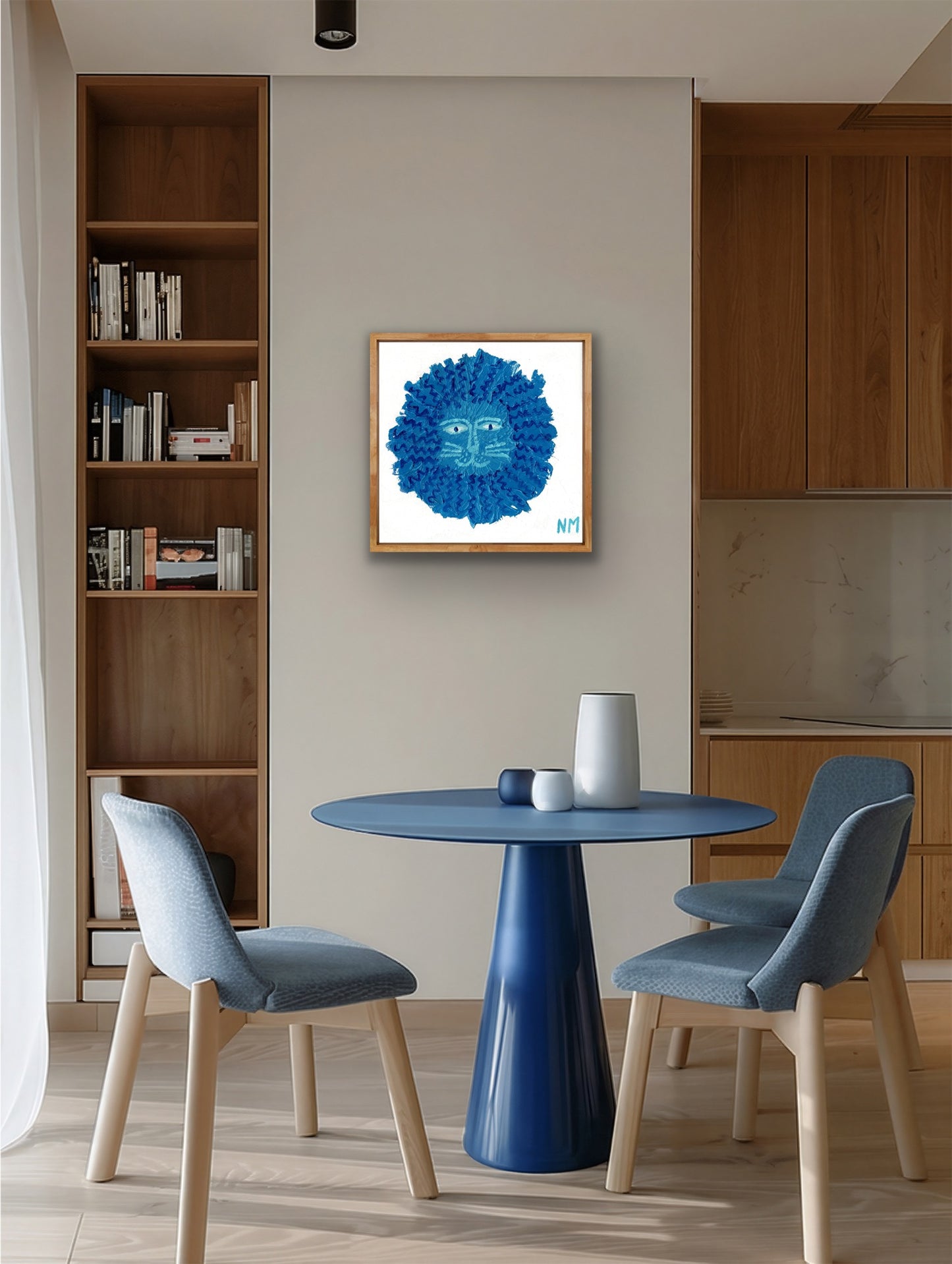 Blue lion print.