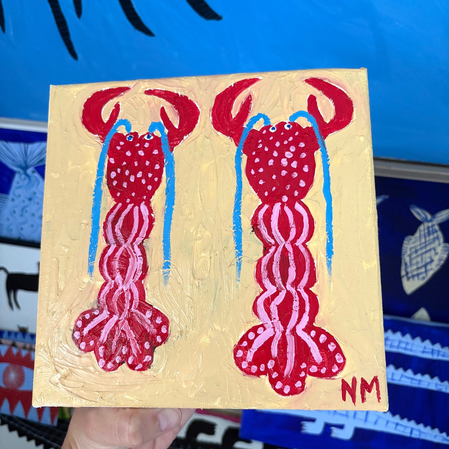 Two red lobsters.