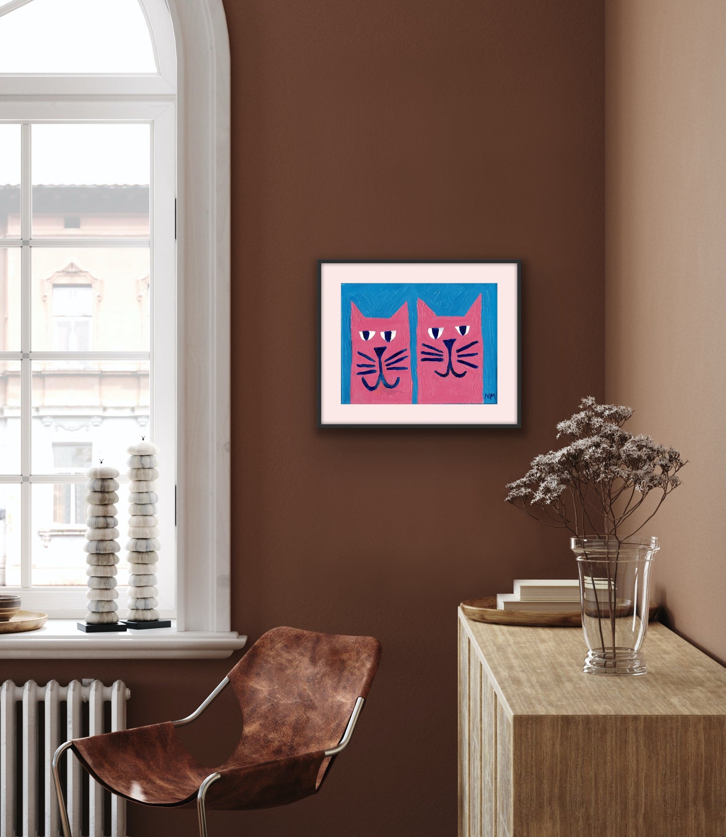 Two pink cats print.