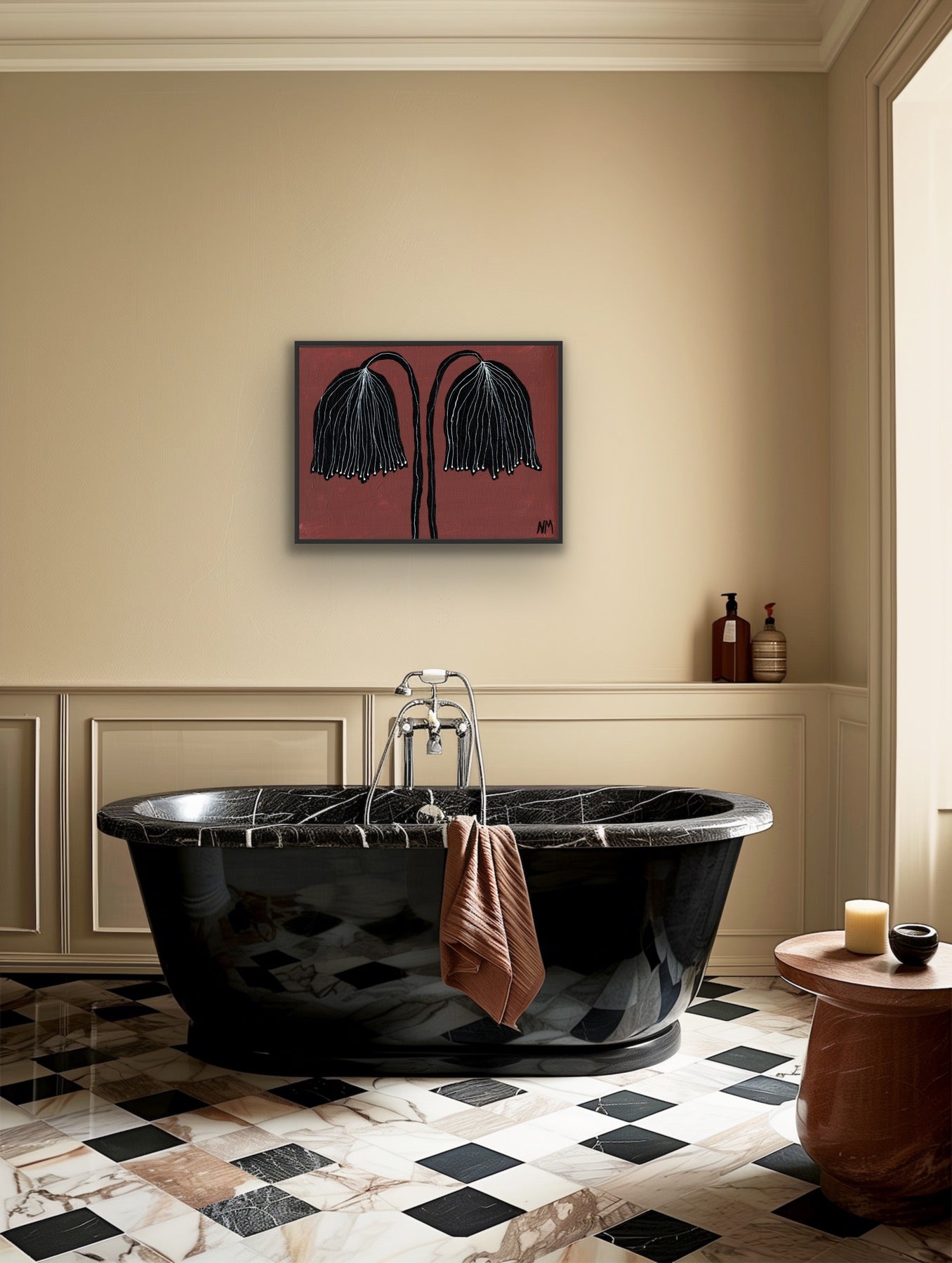 Two black flowers print.
