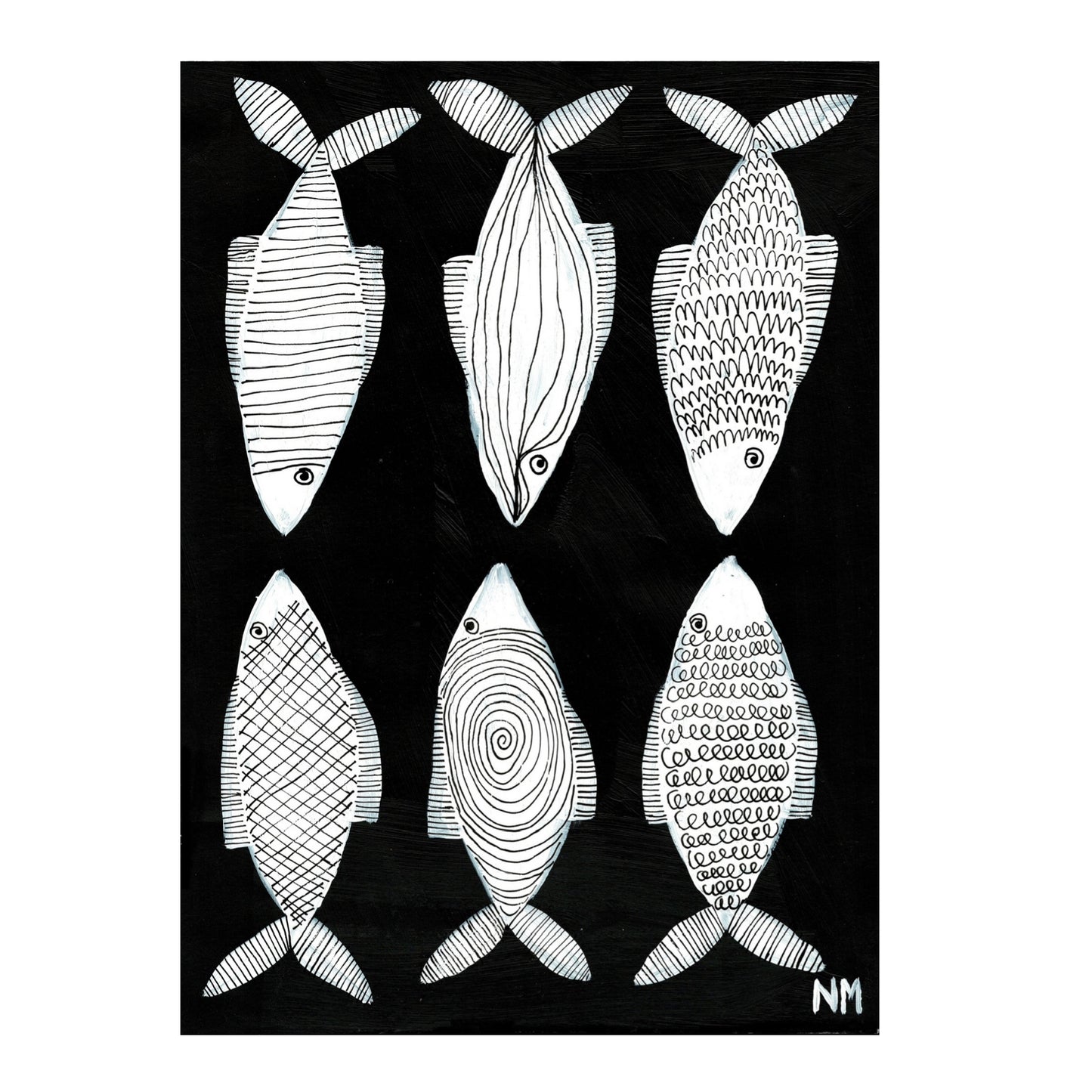 Six white fish print.
