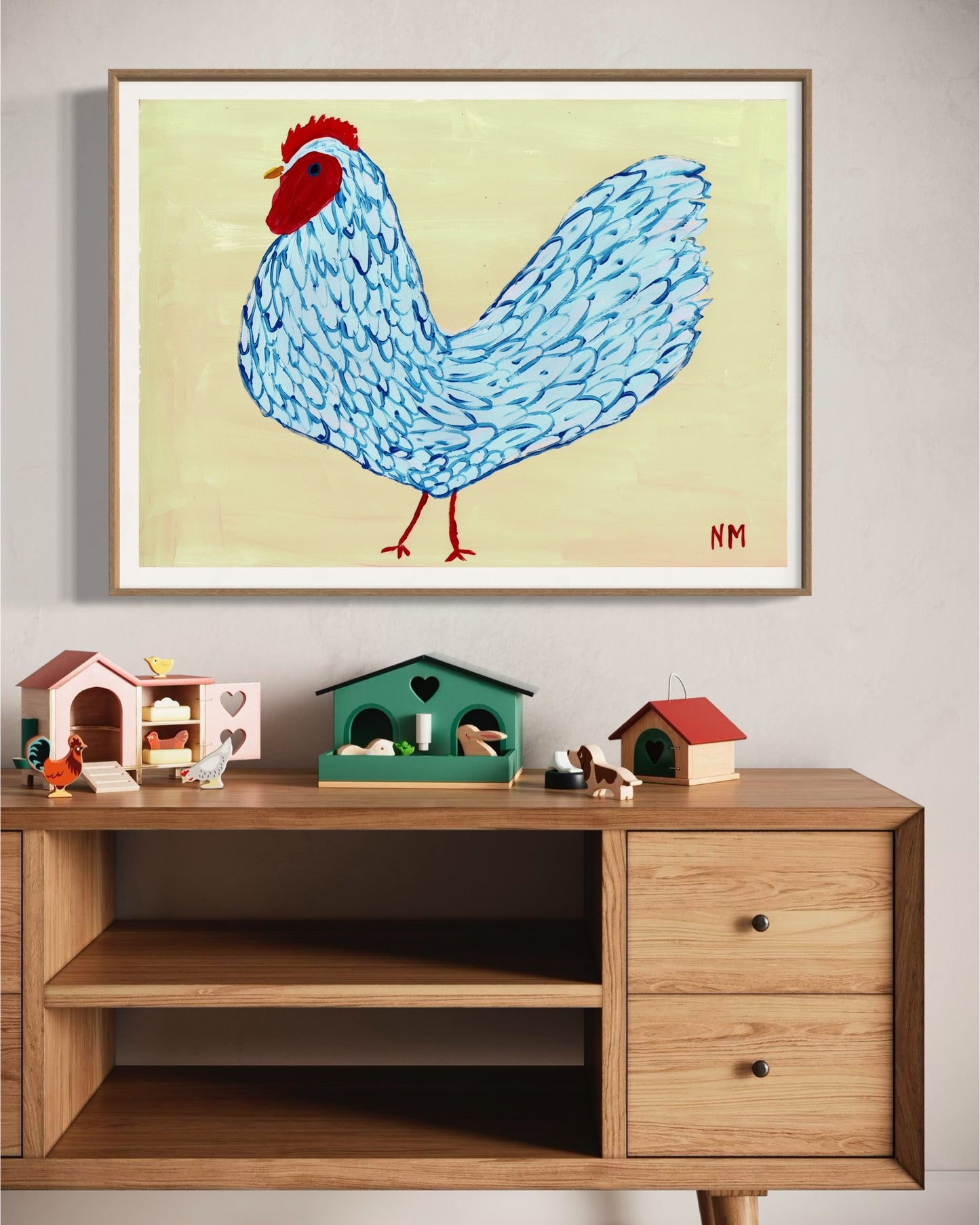 Blue chicken print.