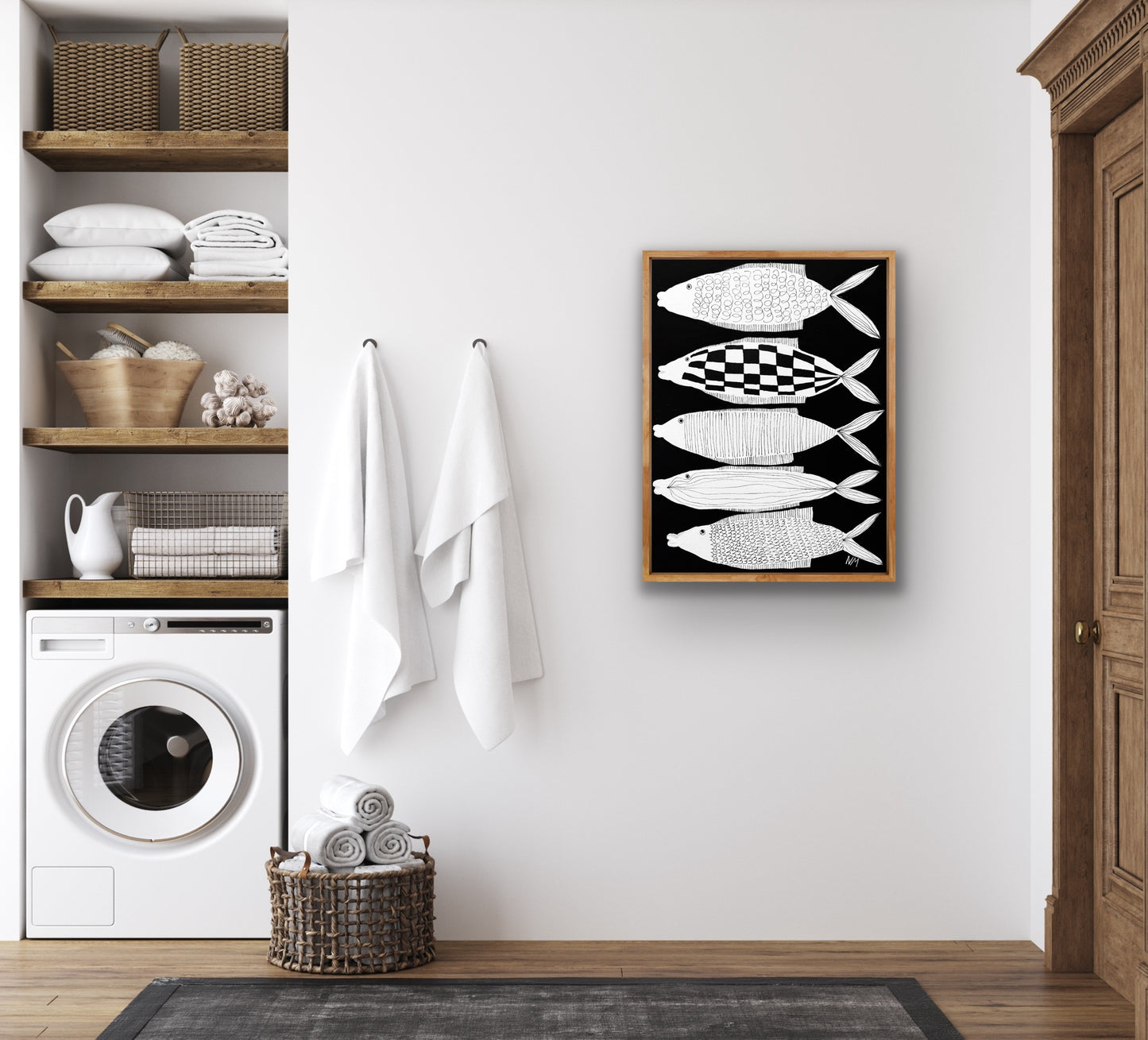 Five white fish print.