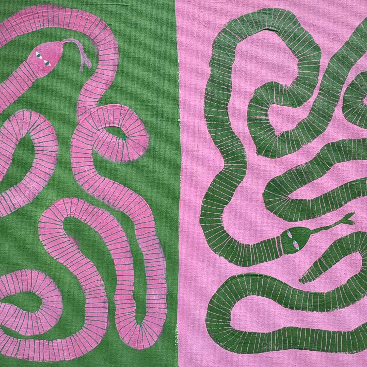 Pink and green snakes.