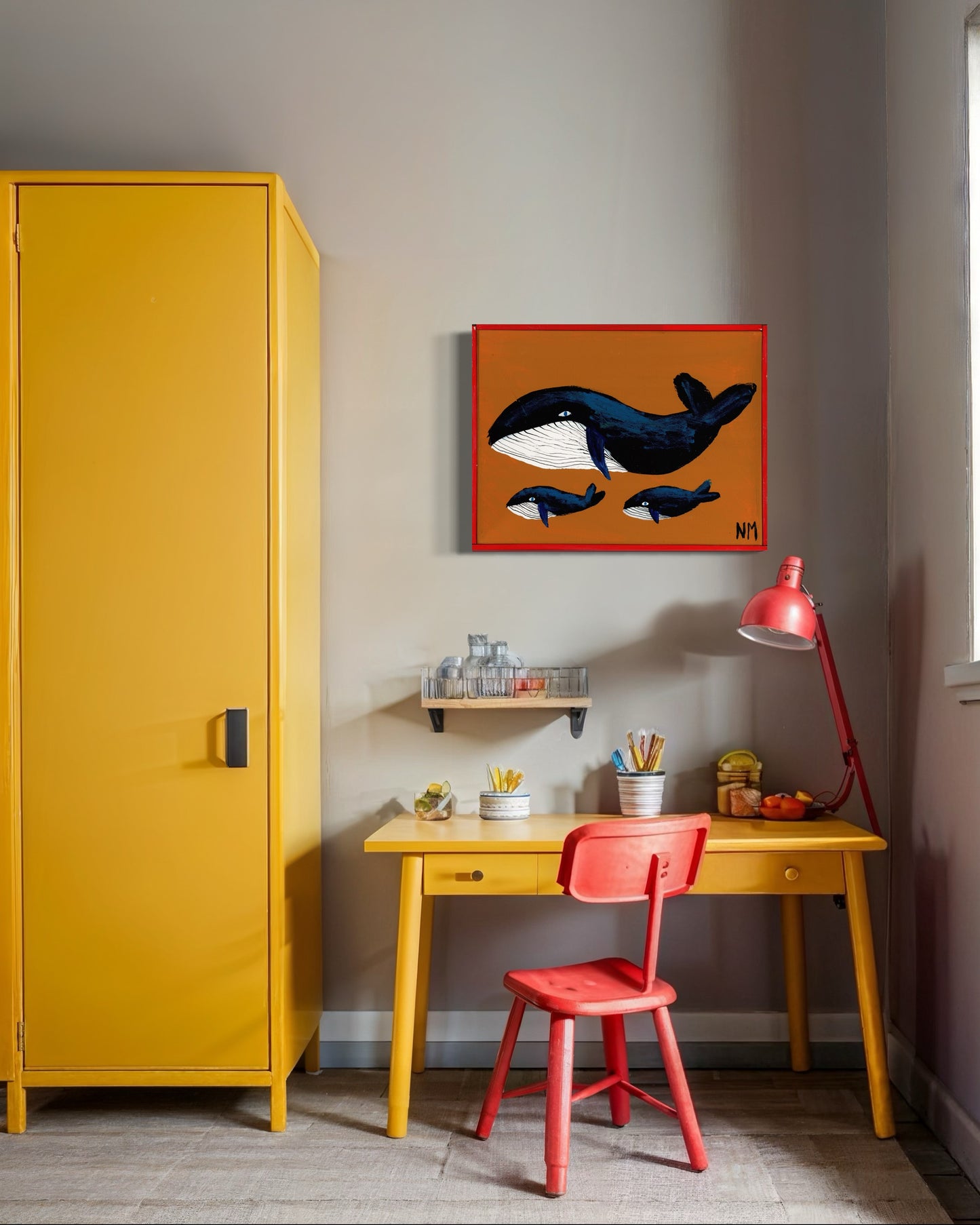 Whale family print.