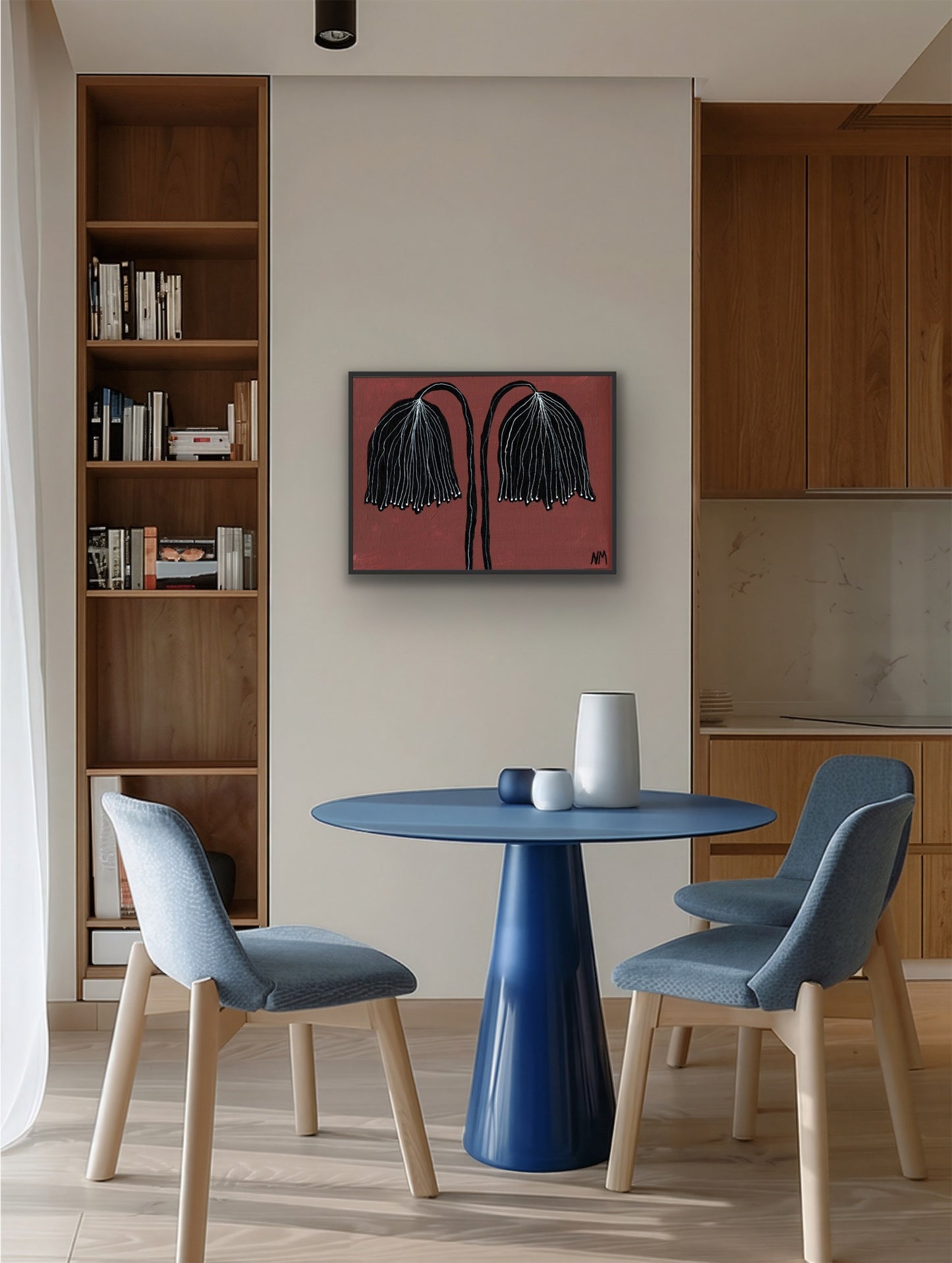 Two black flowers print.