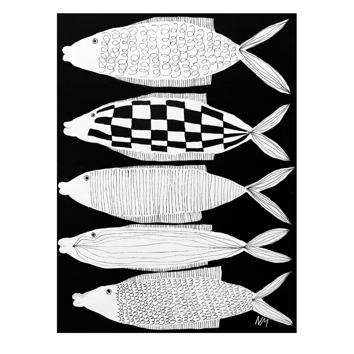Five white fish print.