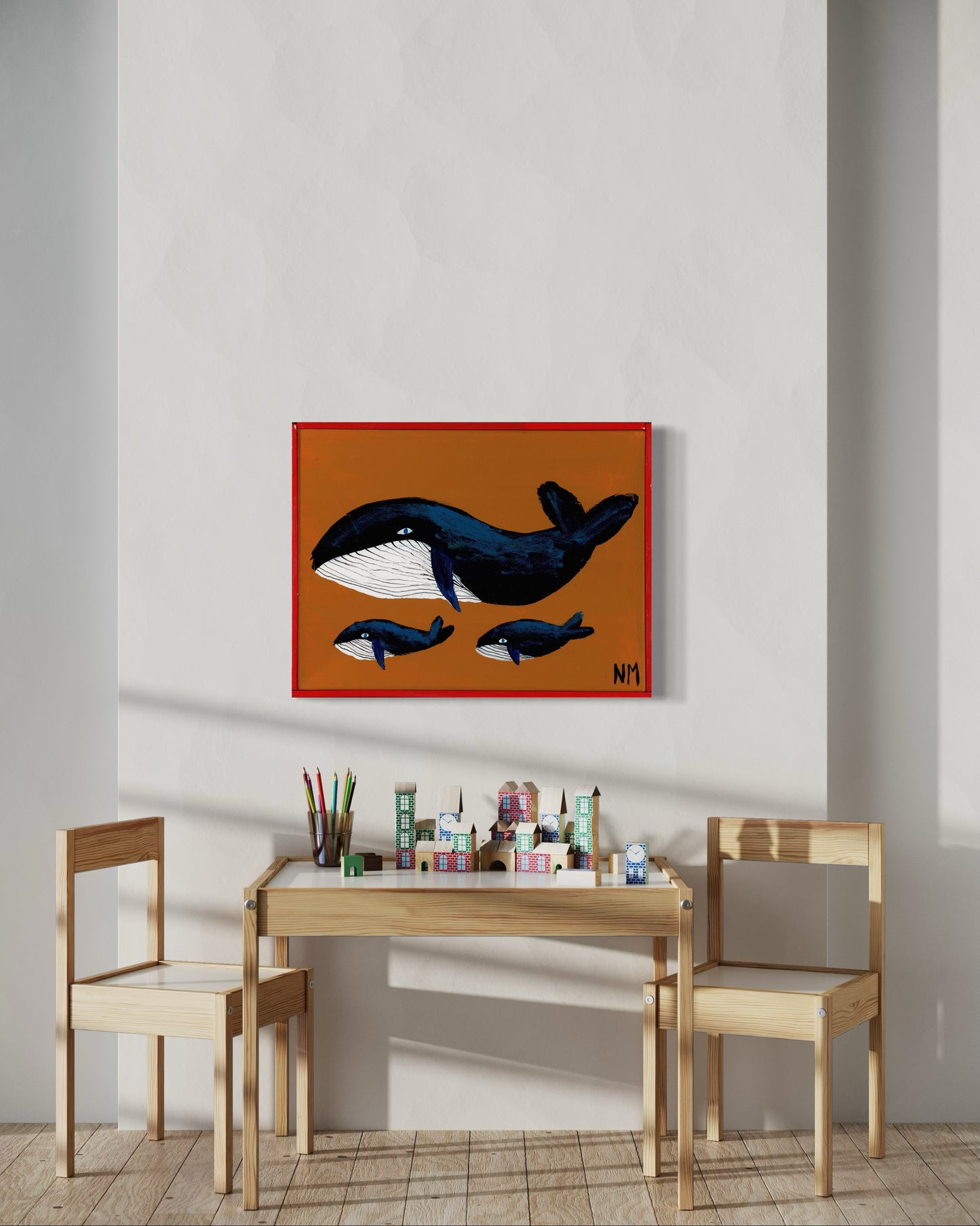 Whale family print.