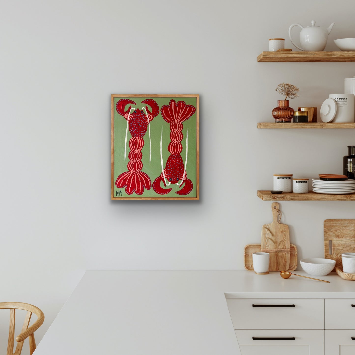 Two red lobsters print.