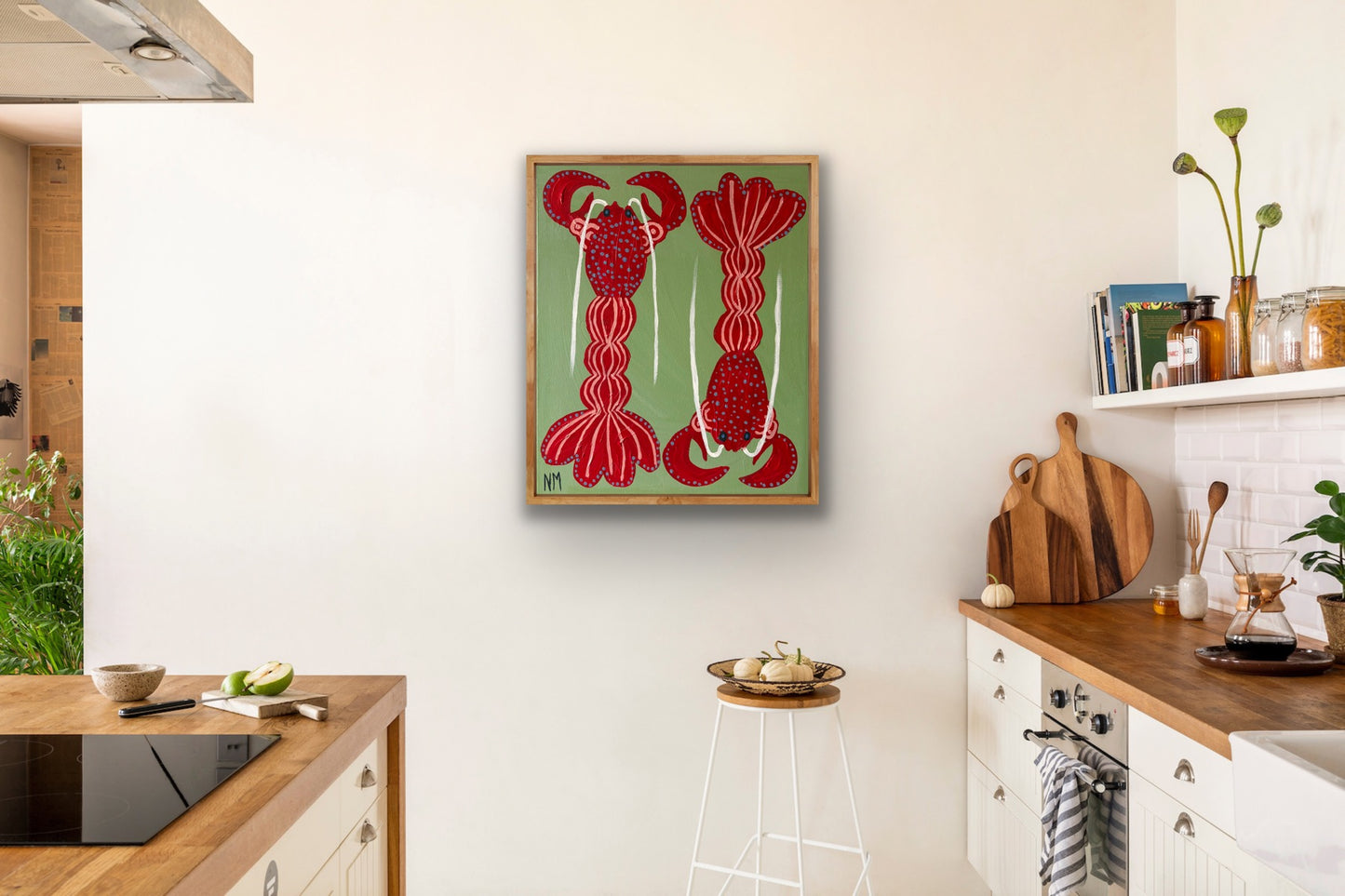 Two red lobsters print.