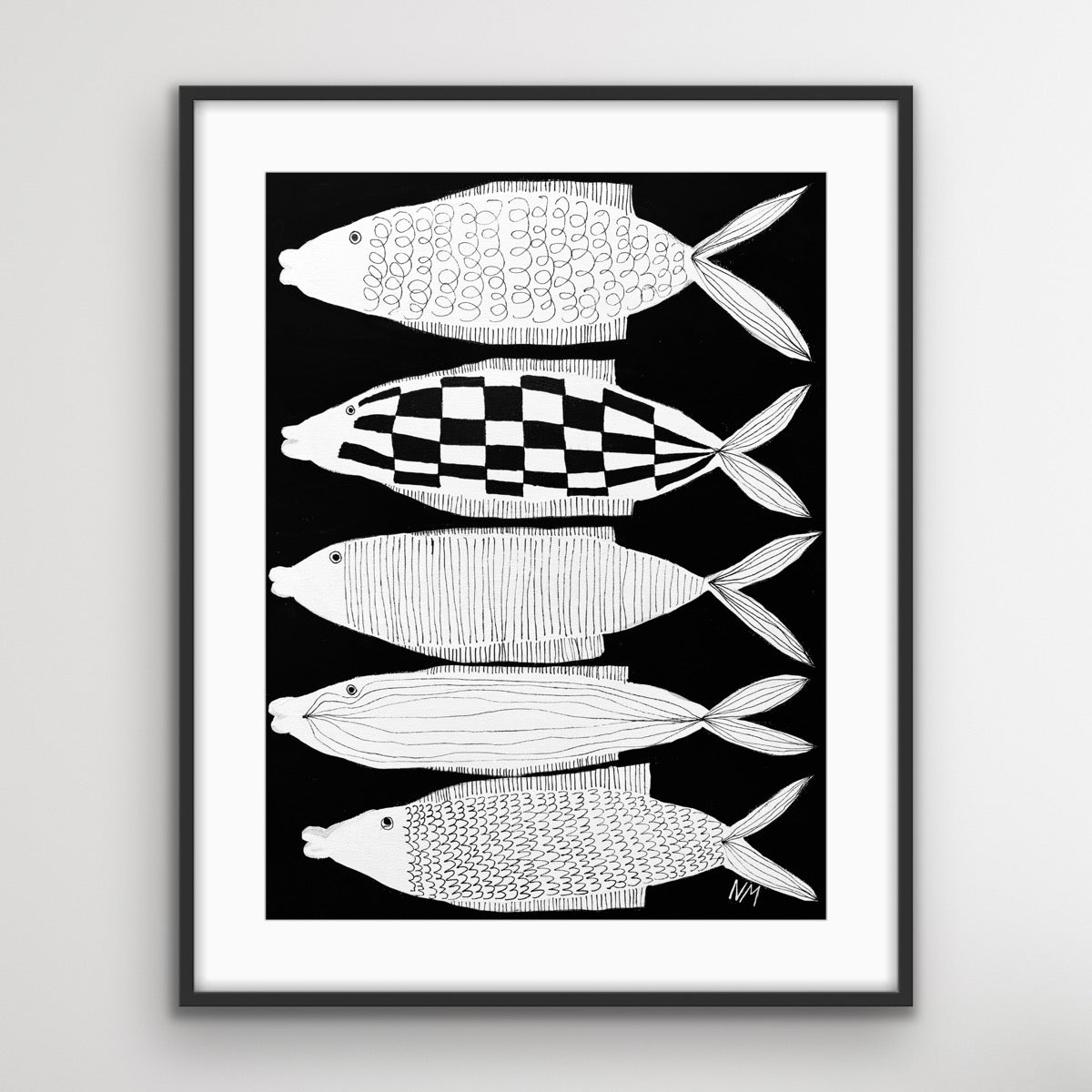 Five white fish print.