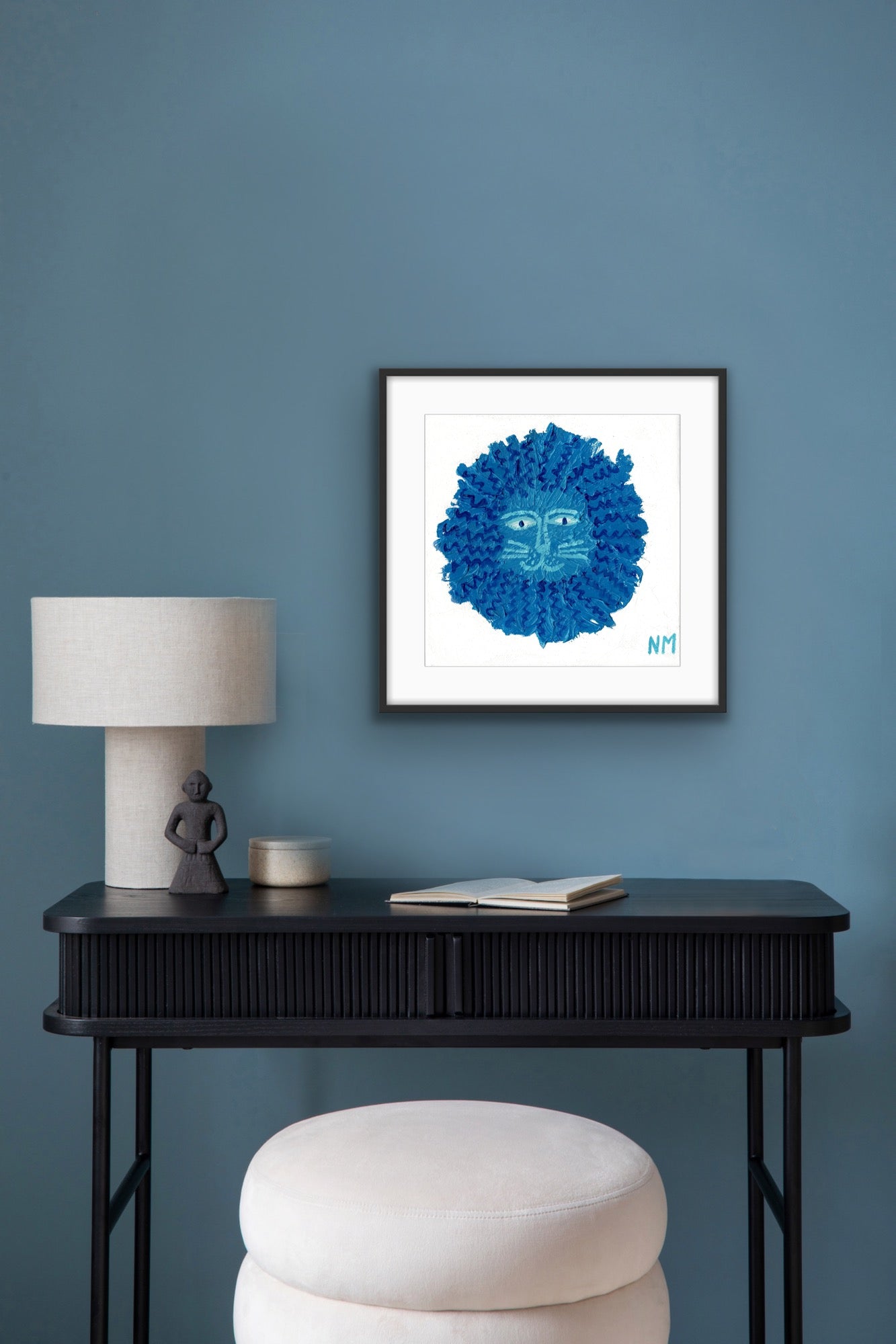 Blue lion print.