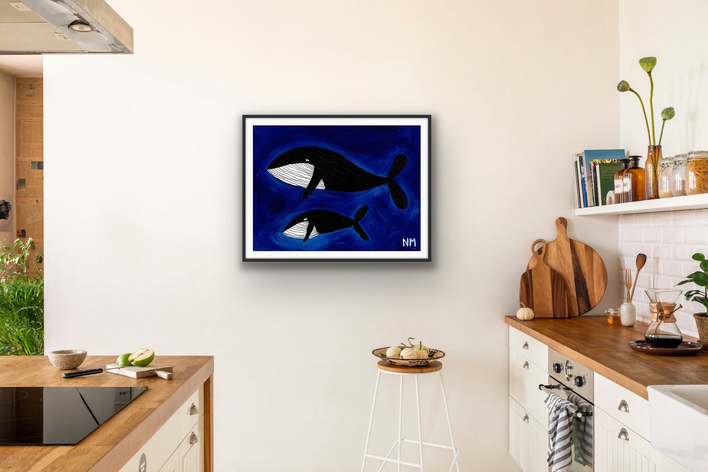 Whales in the blue print.