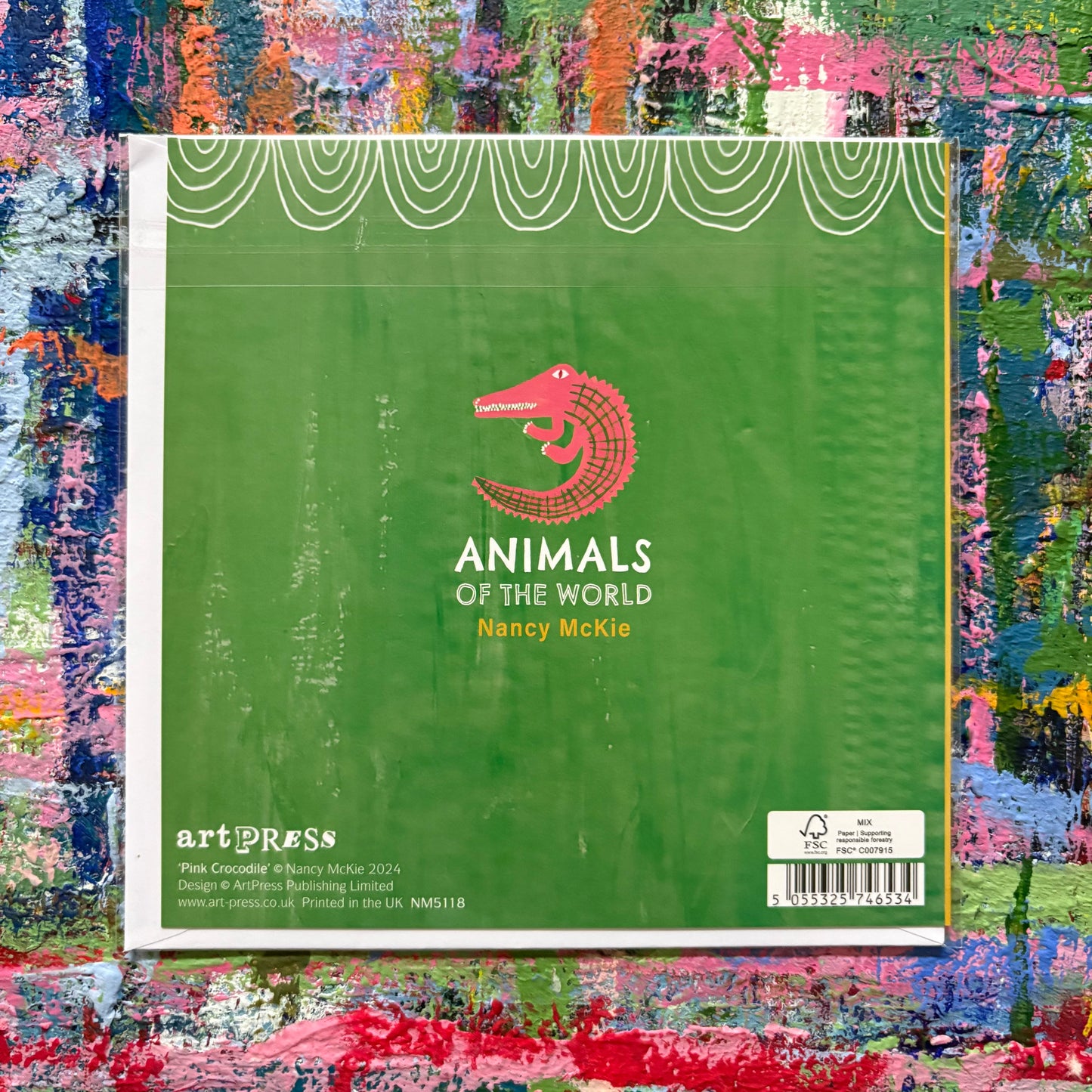 Pink crocodile card.