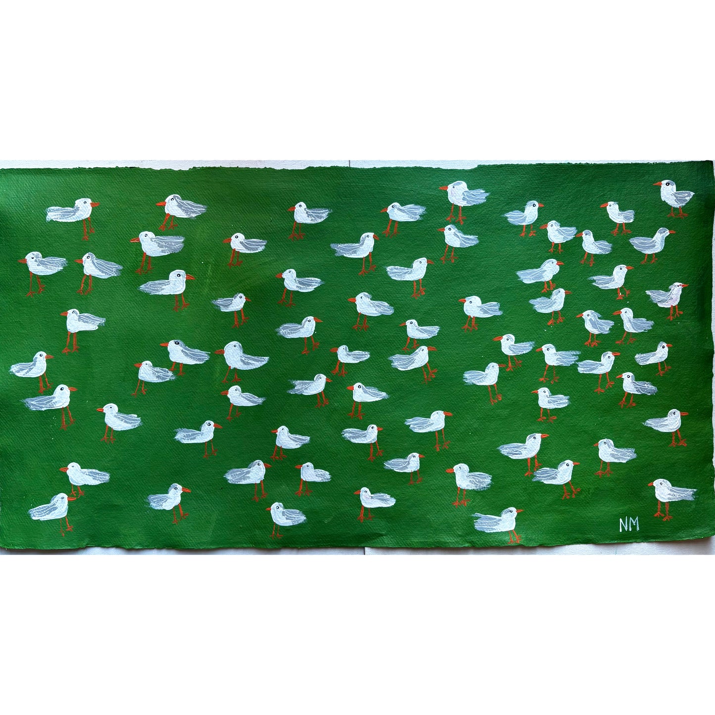 Seagulls on green.