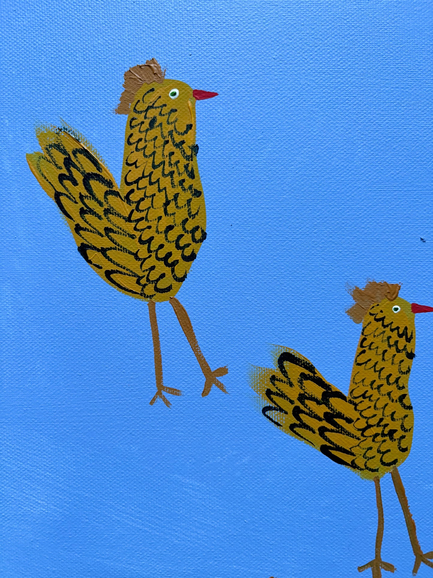 Chickens on blue.