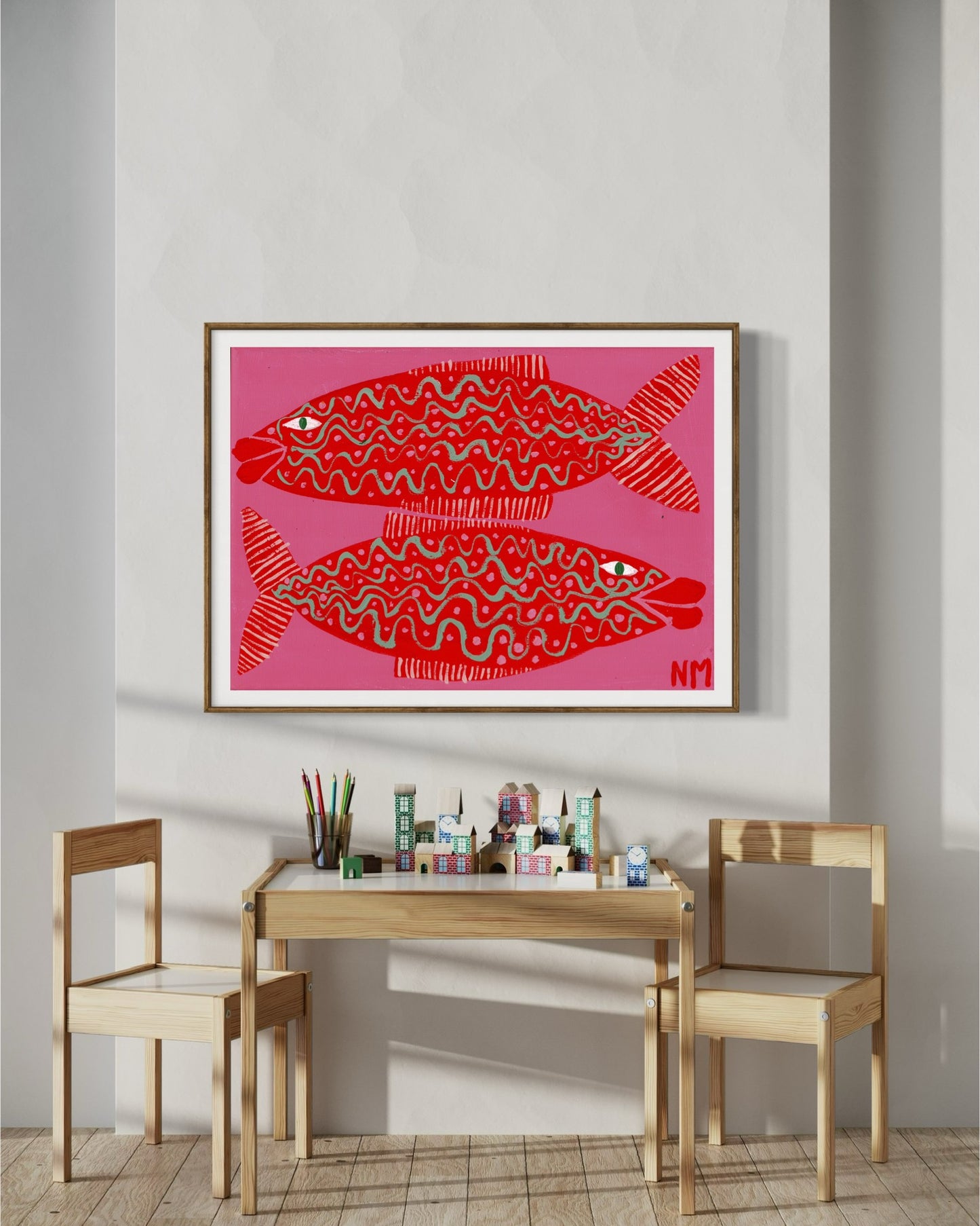 Two very fancy fish print.