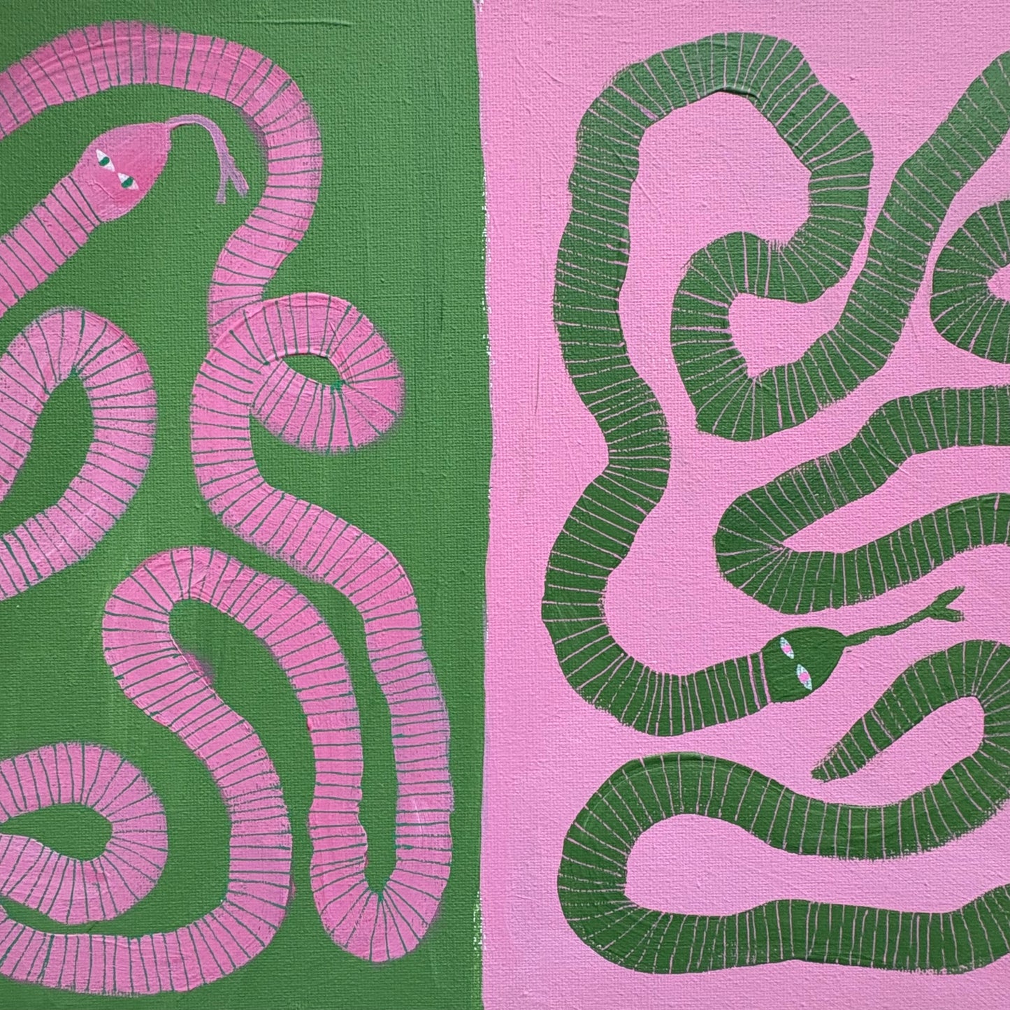 Pink and green snakes.