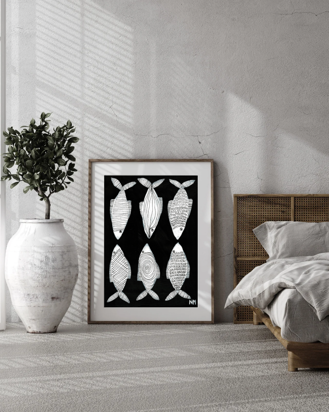 Six white fish print.