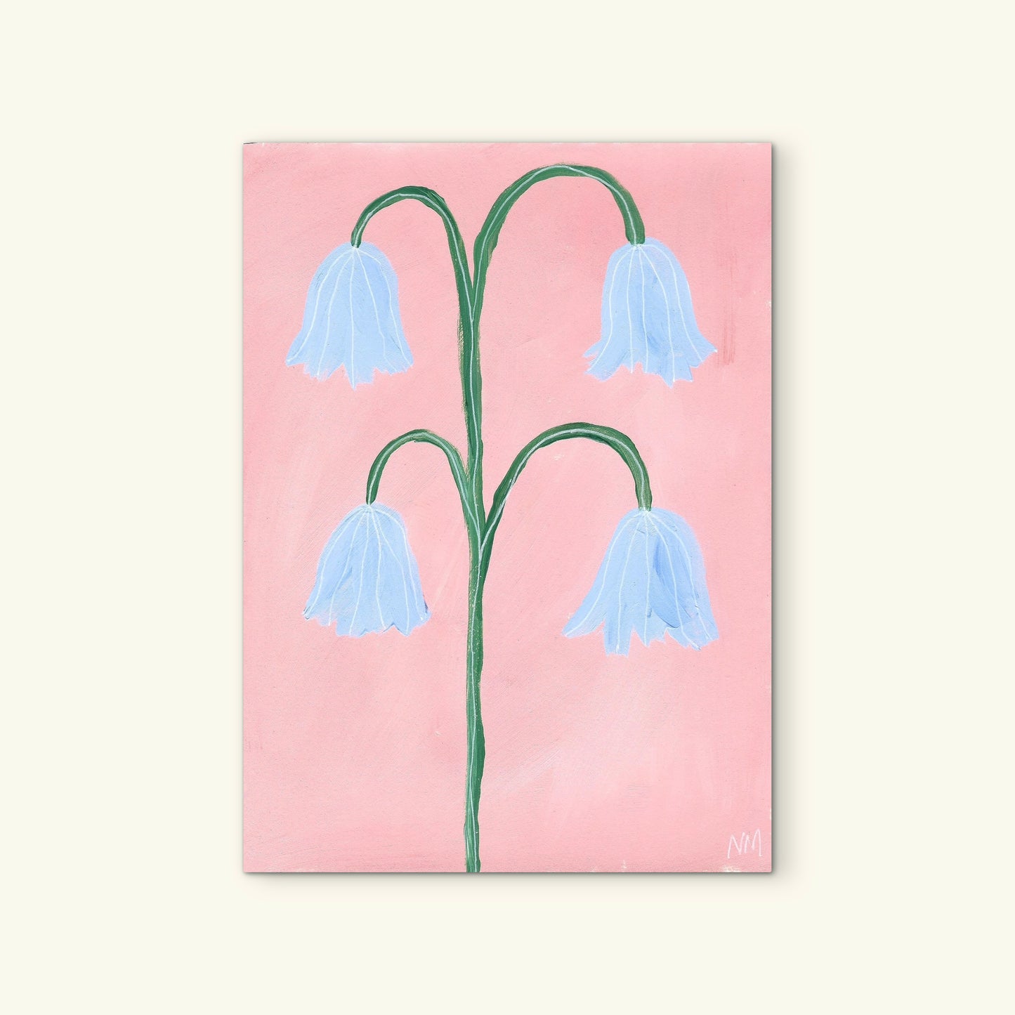 Bluebells on pink print.