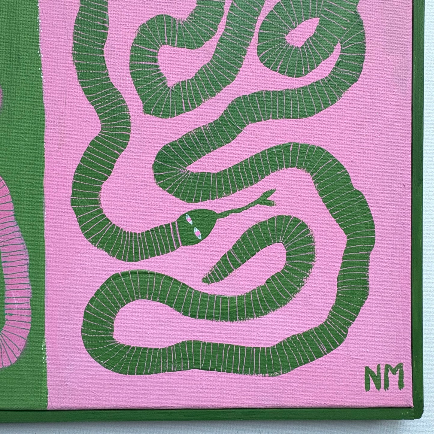 Pink and green snakes.