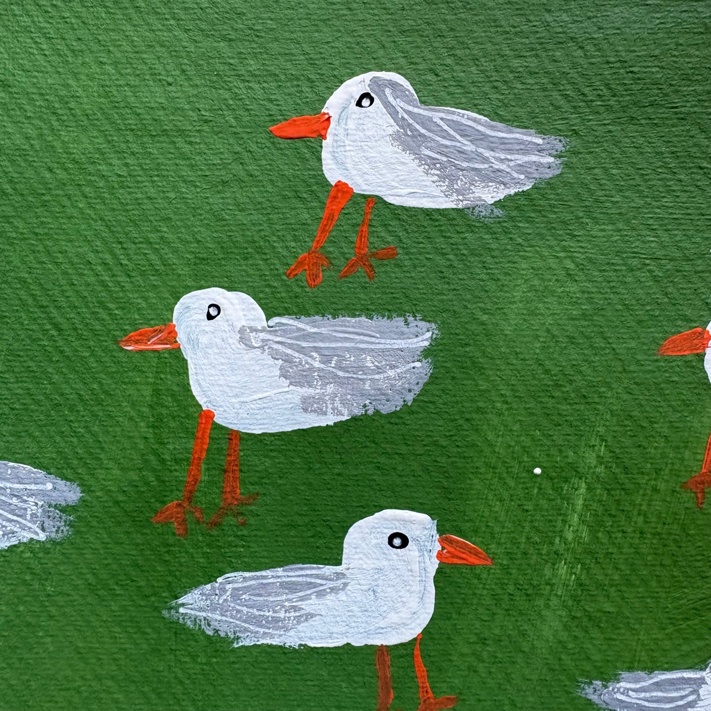Seagulls on green.