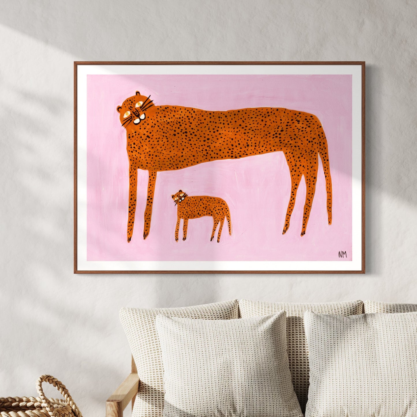 Leopard and baby on pink