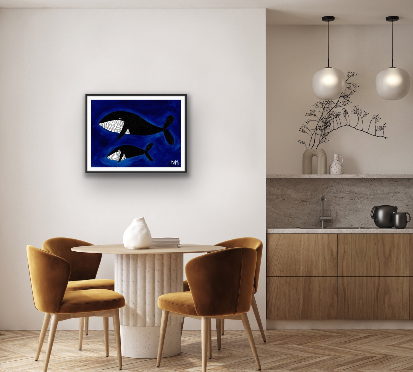 Whales in the blue print.