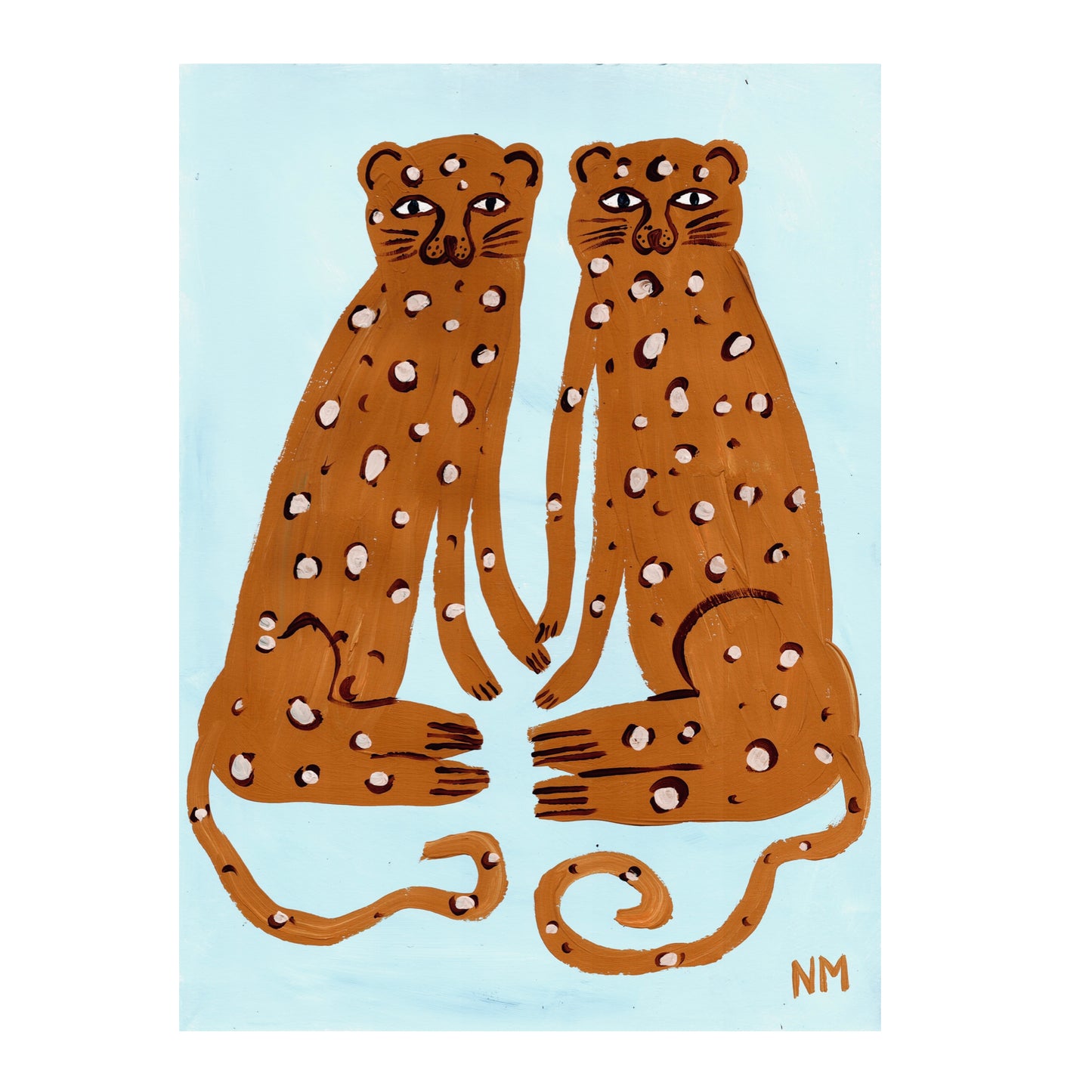 Two leopards on blue print.