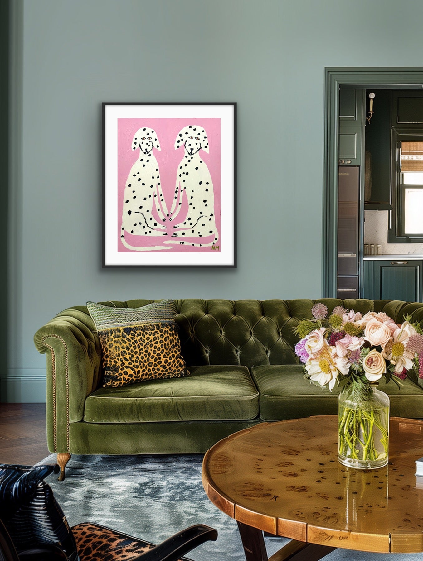 Dalmatians on pink print.