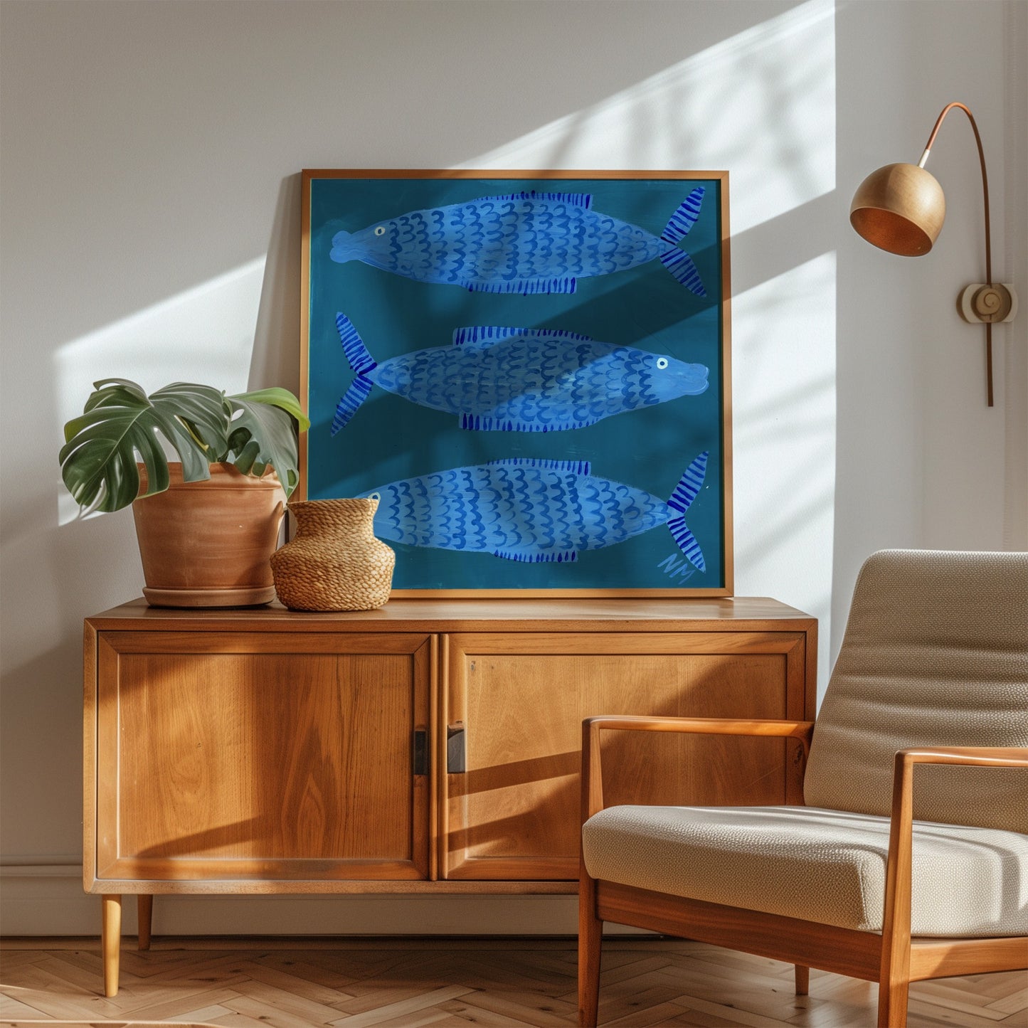 Three blue fishes.