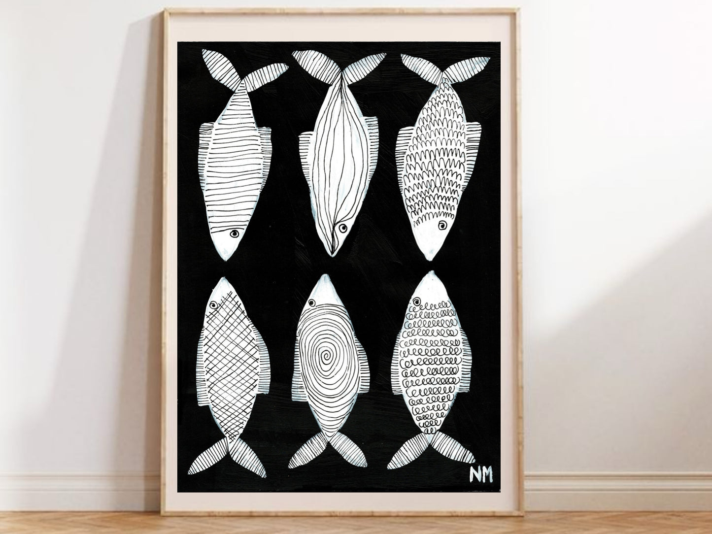 Six white fish print.