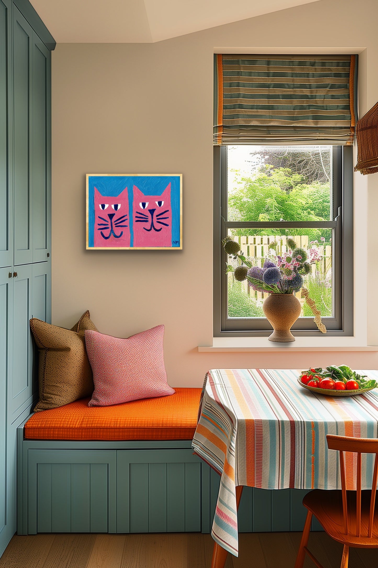 Two pink cats print.