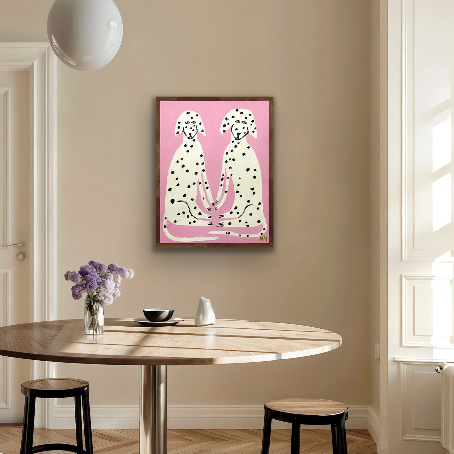 Dalmatians on pink print.