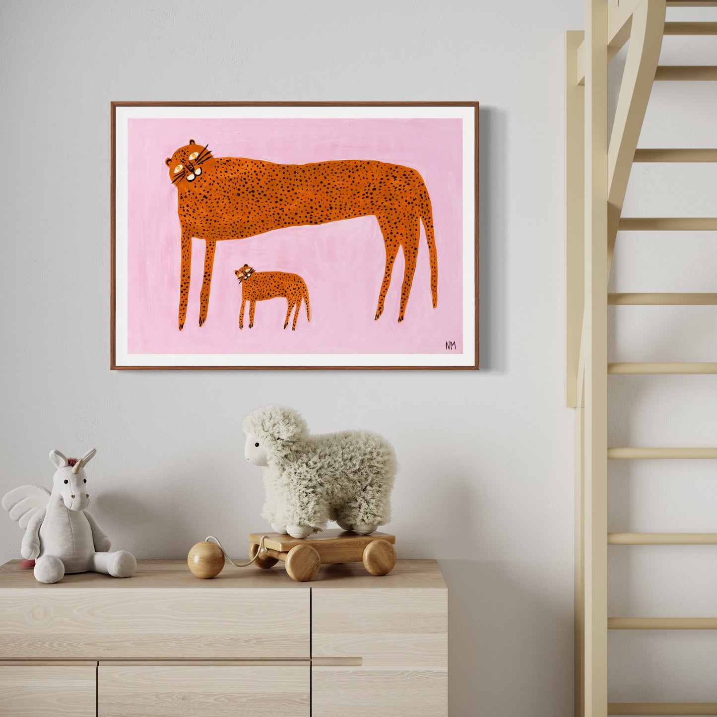 Leopard and baby on pink