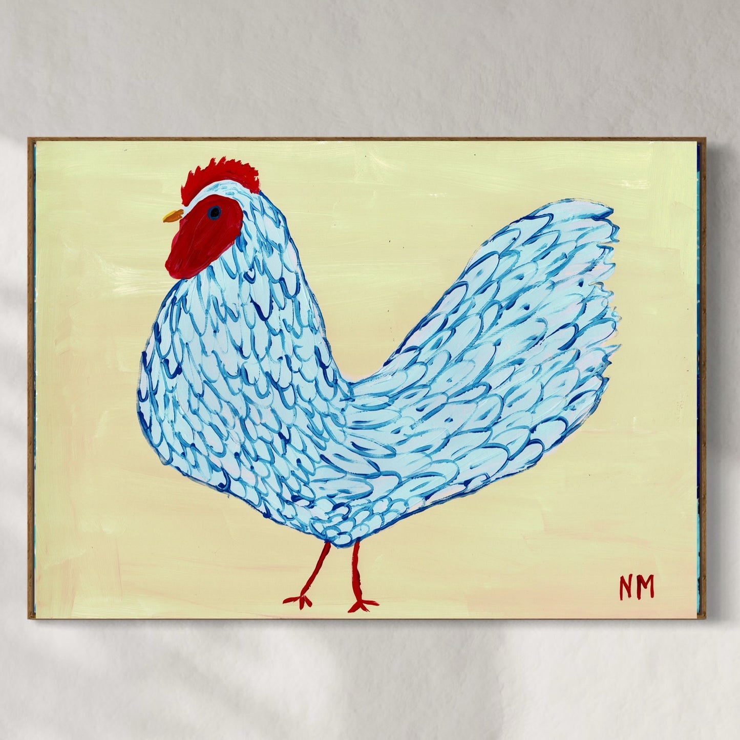 Blue chicken print.