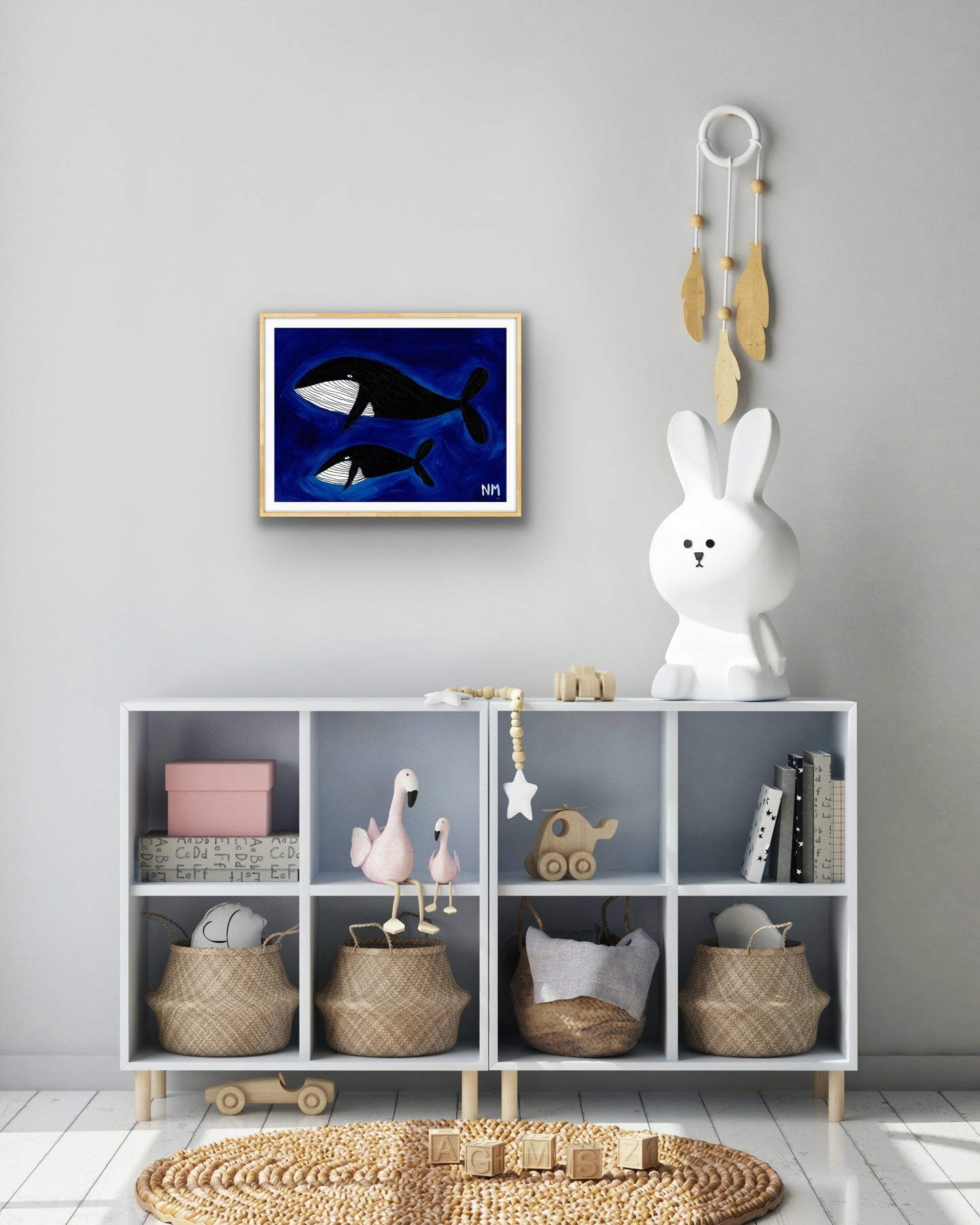 Whales in the blue print.