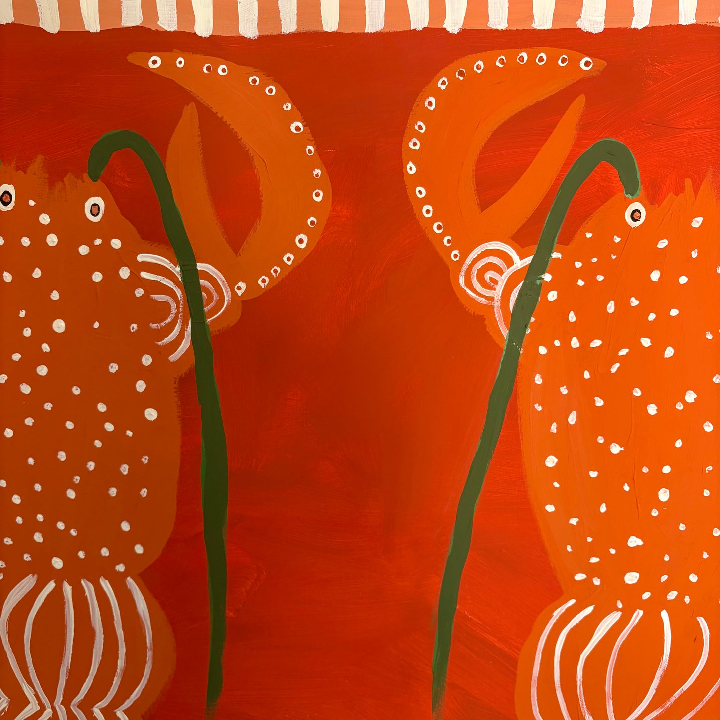 Three orange lobsters.