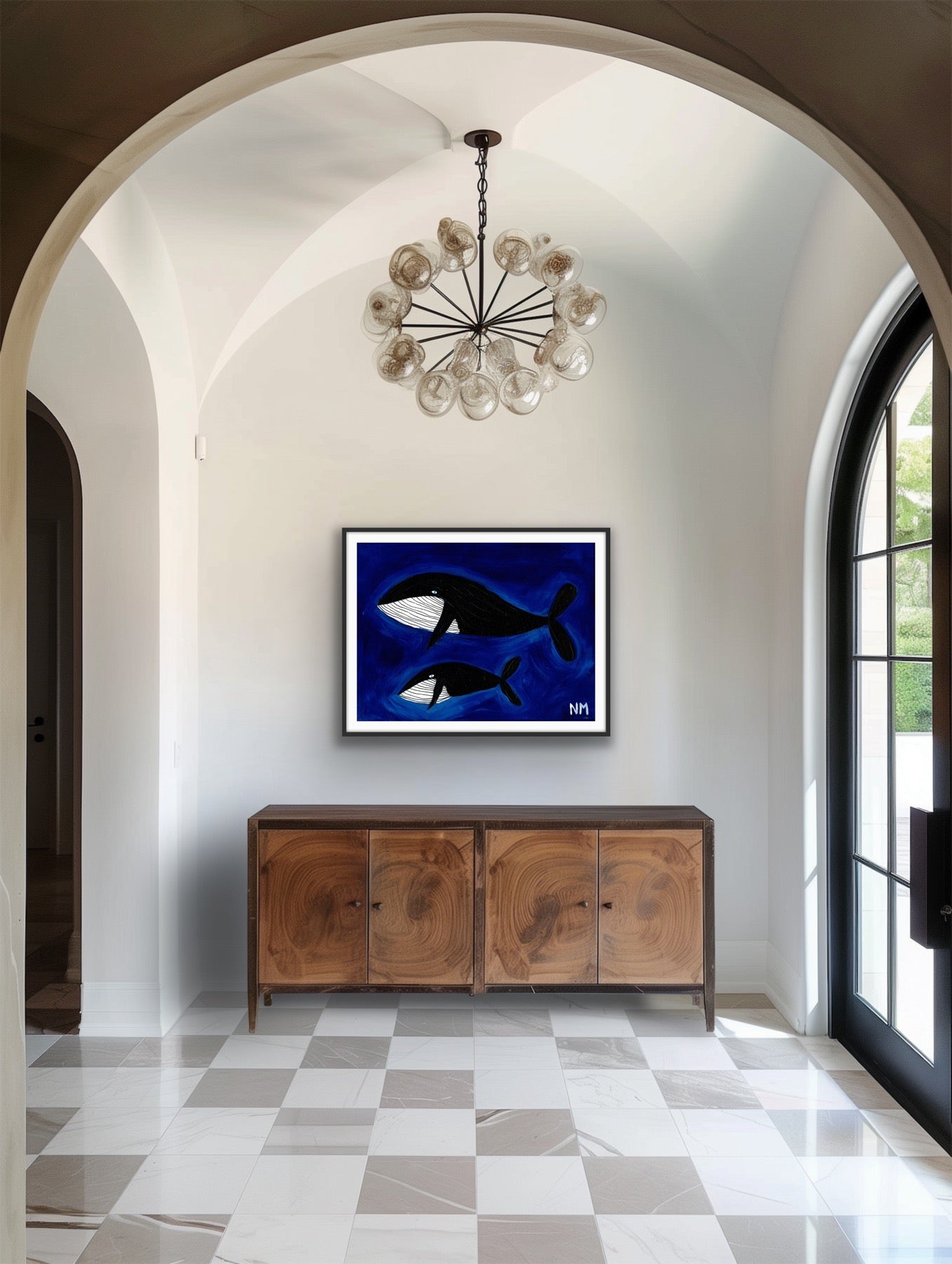 Whales in the blue print.