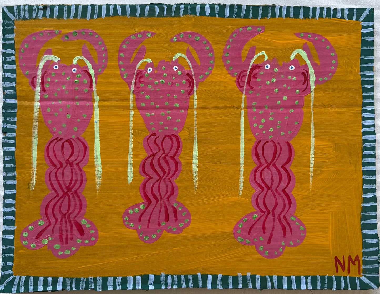 Three pink lobsters.