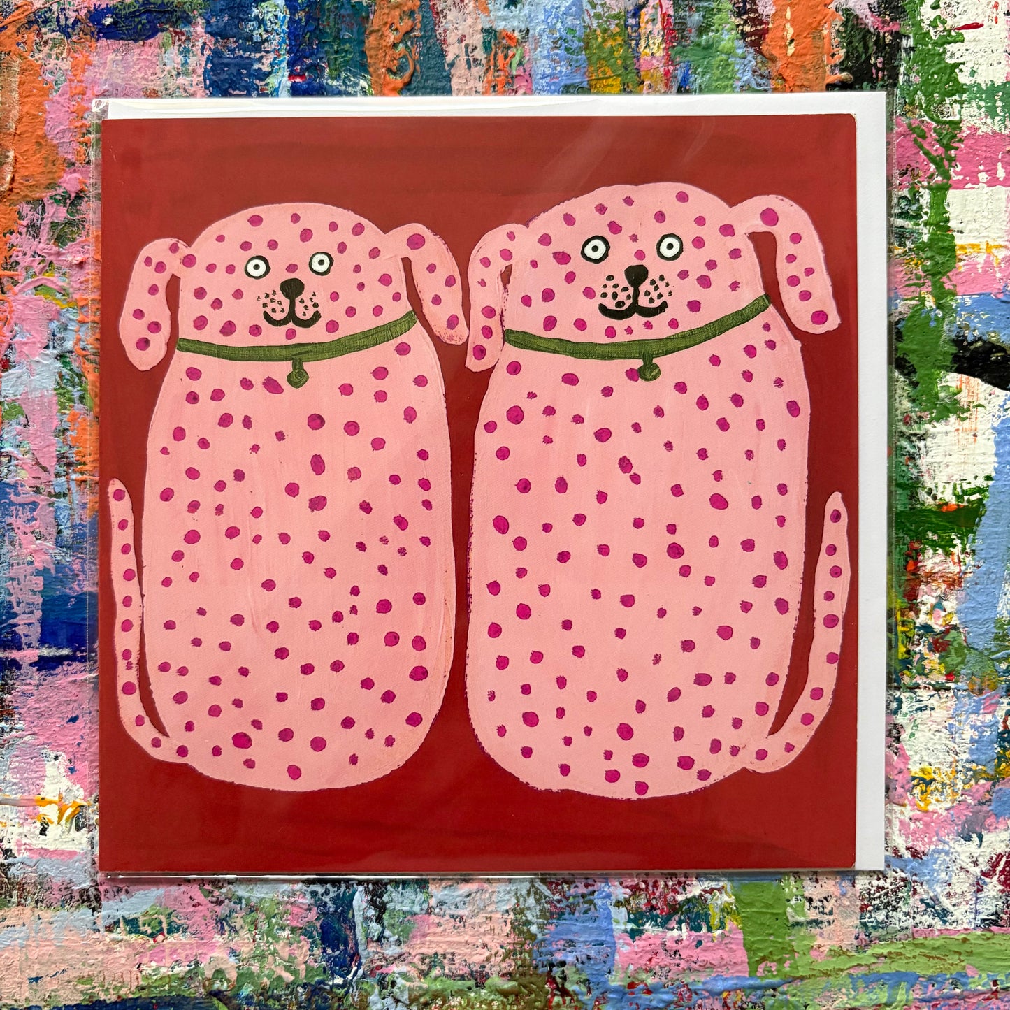 Pink spotty dogs card.