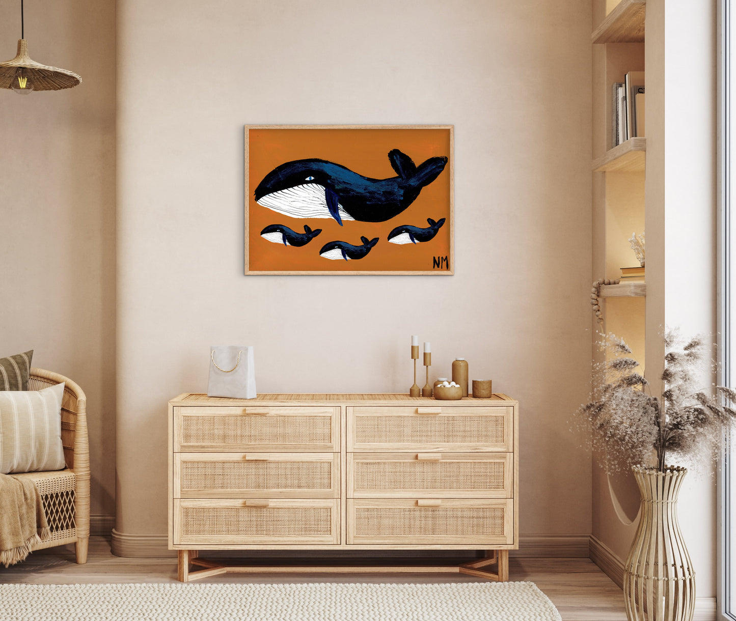 Whale family three print.