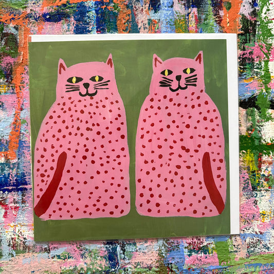 Two pink cats card.