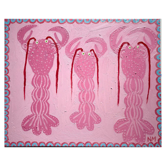 Three pink lobsters.