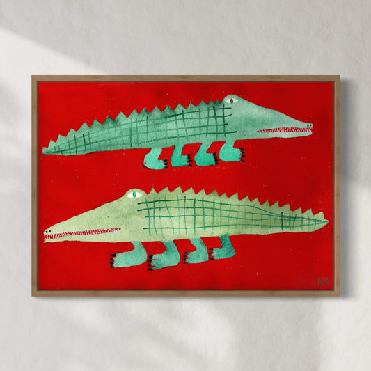 Crocodiles on red