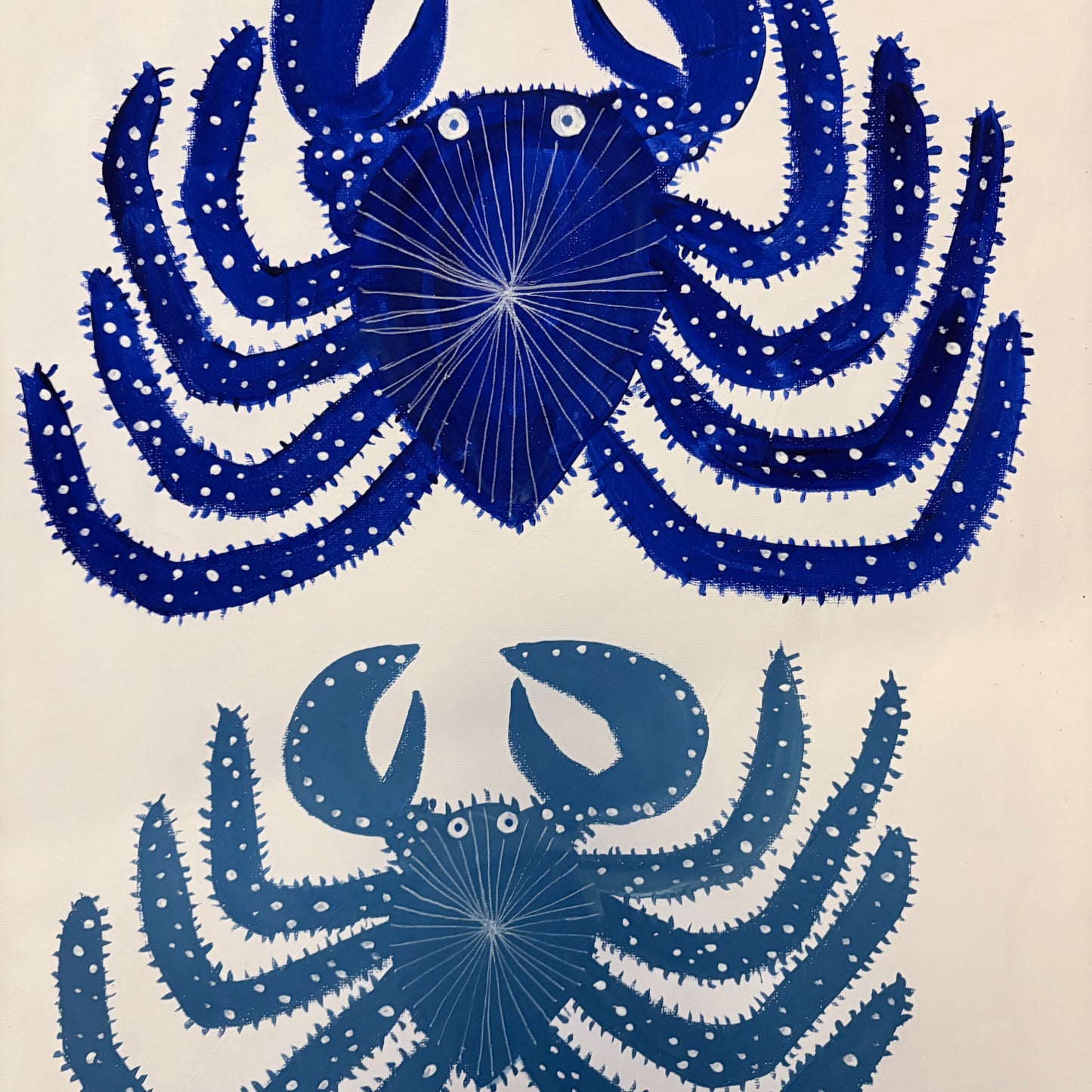 Two blue crabs.