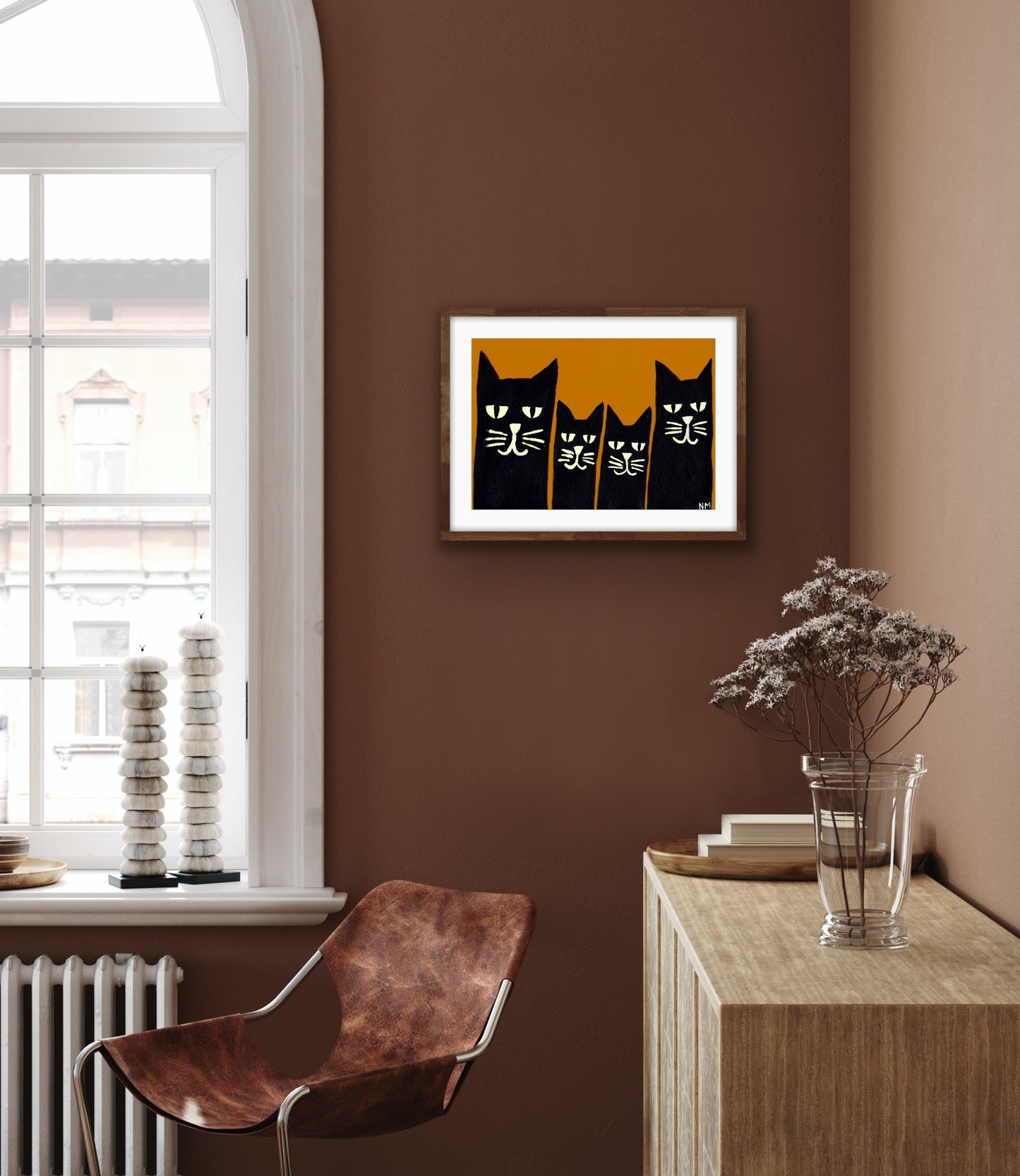 Black cat family print.
